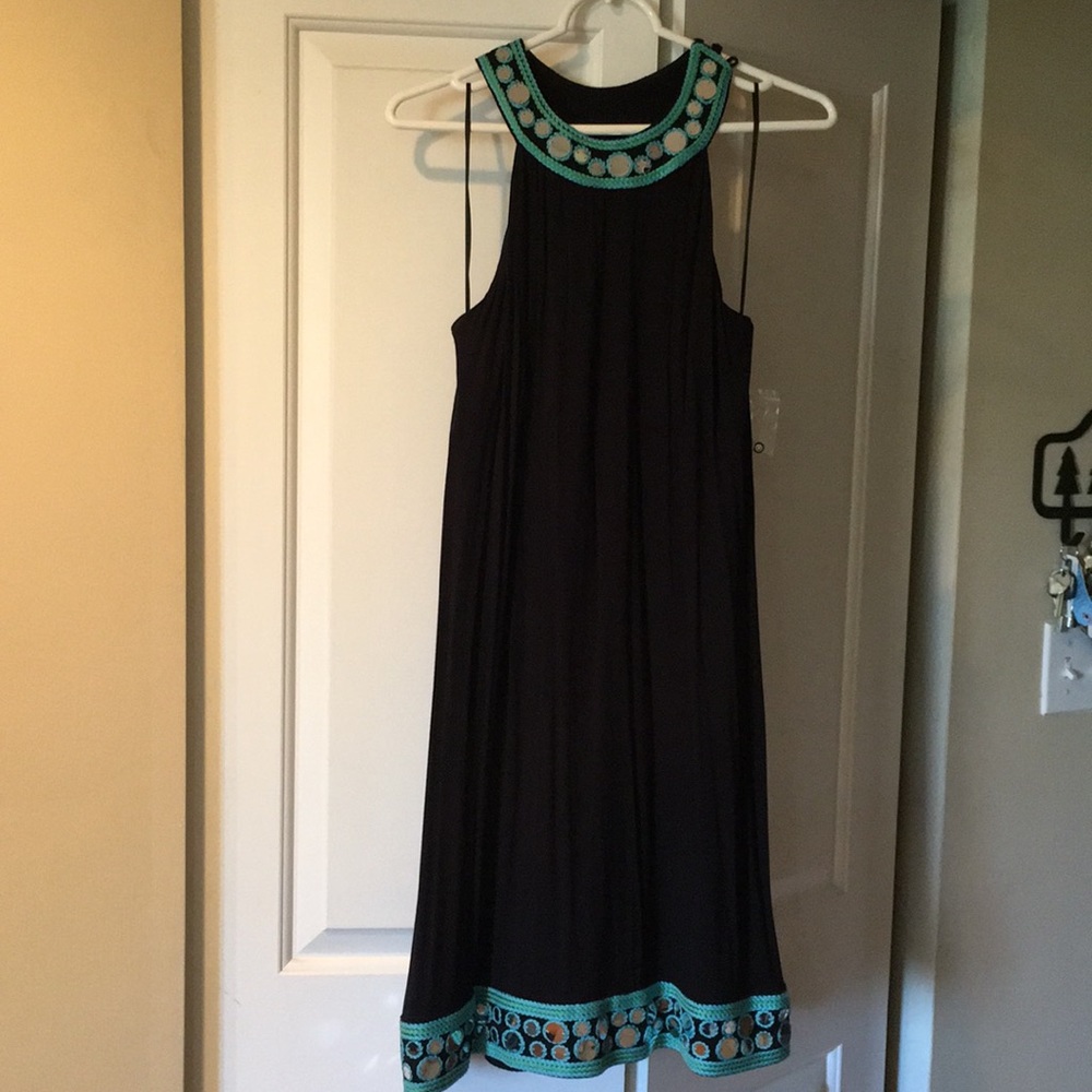 INC Macy’s dress, L, Black and turquoise